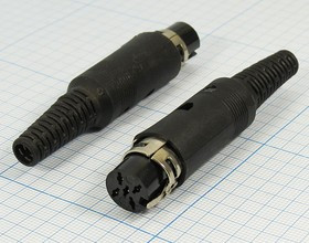 Гнездо DIN, 5HP[90]+1C, на кабель, пластиковый хвост, DN-5F3; №9111 гн DIN\ 5HP[90]+1C\каб\пл хвост\\DN-5F3\