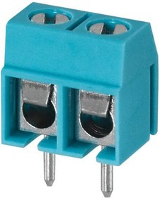 TB002-500-02BE, Fixed Terminal Blocks Terminal block, screw type, 5.00, horizontal, 2 poles, CUI Blue, slotted screw, PCB mount