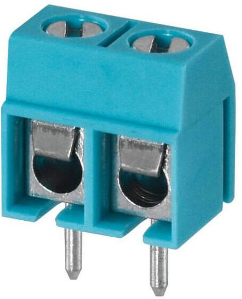 TB002-500-02BE, Fixed Terminal Blocks Terminal block, screw type, 5.00, horizontal, 2 poles, CUI Blue, slotted screw, PCB mount
