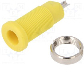 SEB3400NI-GE, Гнездо, "банан" 2мм, 10А, 600В, 25мм, желтый, на панель, винтами