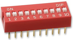 MCNDS-10V, DIP / SIP переключатель, 10 схем(-а), Ползунок, Сквозное Отверстие, SPST-NO, 24 В, 25 мА