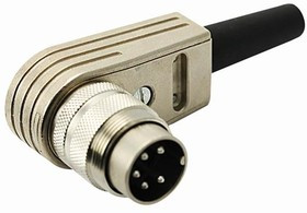 T 3356 005, Circular DIN Connectors 5 Pin Male;R/A Cable Mount