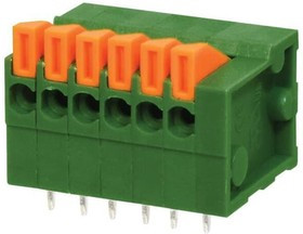 TBL003-254-06GR-2OR, Fixed Terminal Blocks Terminal block, screwless, 2.54, horizontal, 6 poles, green w orange tab