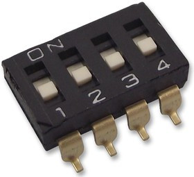A6S4101H, DIP / SIP переключатель, 4 схем(-а), Ползунок, SMD (Поверхностный Монтаж), SPST, 24 В DC, 25 мА