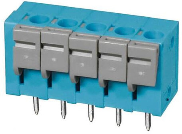 TBL004V-508-05BE-2GY, Fixed Terminal Blocks Terminal block, screwless, 5.08, Vertical, 5 poles, Blue w Grey button