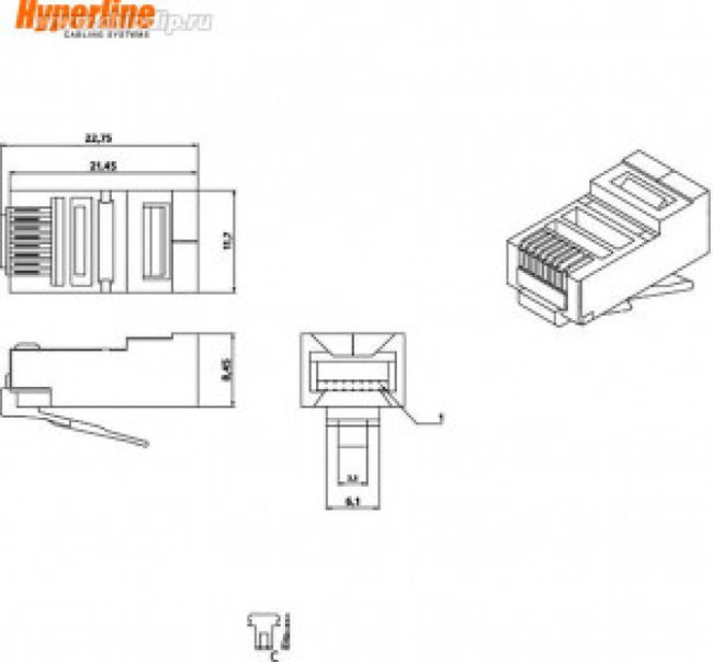 01 Коннектор Hyperline, RJ-45(8P8C) под витую пару, категория 5e, экранированный, универсальный (100 шт), серый 01 Коннектор Hyperline, RJ-45(8P8C) под витую пару, категория 5e, экранированный, универсальный (100 шт), серый