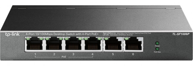 Коммутатор TP-Link TL-SF1006P 6x100Мбит/с 4PoE+ 67W неуправляемый Коммутатор TP-Link TL-SF1006P 6x100Мбит/с 4PoE+ 67W неуправляемый