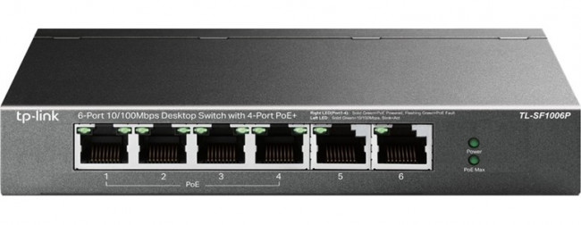 Коммутатор TP-Link TL-SF1006P 6x100Мбит/с 4PoE+ 67W неуправляемый Коммутатор TP-Link TL-SF1006P 6x100Мбит/с 4PoE+ 67W неуправляемый
