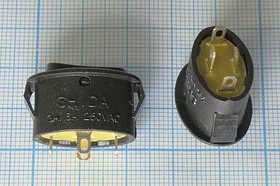 Клавишный переключатель чёрного цвета на три положения 220В/3А, c фиксацией; №9813 B Пкл\\ 3\ON-OFF-ON\d13x21,5\ чер\чер\\4C\RS101-6C\