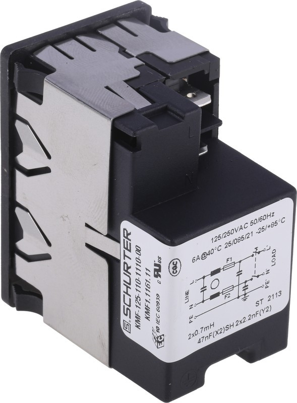 KMF1.1161.11, AC Power Entry Modules 6A 2-P SW 2-P FUSE 10A/250VAC No/Drawer