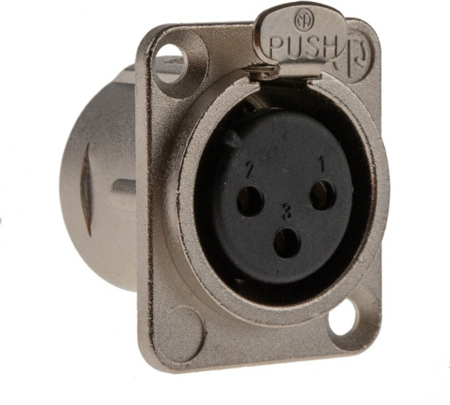 NC3FD-L-1, Гнездо, XLR, "мама", PIN: 3, фланец (2 отверстия), на панель, пайка