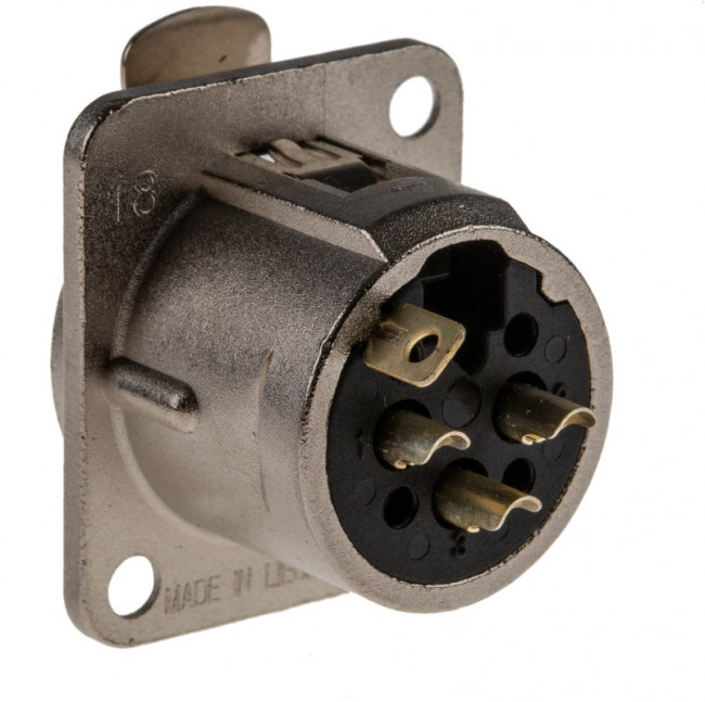 NC3FD-L-1, Гнездо, XLR, "мама", PIN: 3, фланец (2 отверстия), на панель, пайка