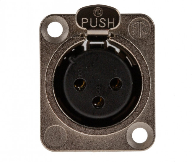 NC3FD-L-1, Гнездо, XLR, "мама", PIN: 3, фланец (2 отверстия), на панель, пайка