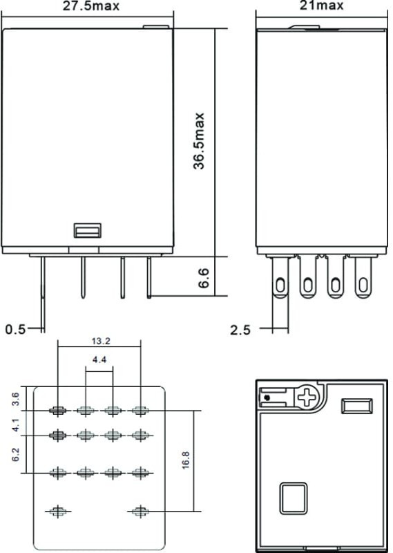 Releon Промежуточное реле; 4 перекидных контакта 6А (= 12В DC) блокируемая кнопка проверки + светодиод RP434901205