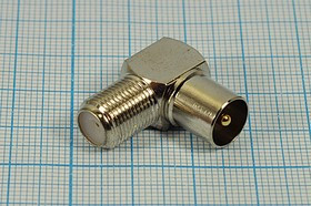 Разъем TV вилка-Разъем F розетка, металл, угловой