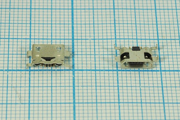 Разъем microUSB розетка, тип B, контакты 5C4HP, на плату, угловой, SMD, microUSBB5SAD6