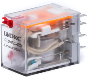 IR-230AC-4CO-D, Реле миниатюрное промышленное общего назначения, 4CO, ком. ток 6А, AgSnO2, напряжение 230V AC, опция: тест-кнопка+светодиод