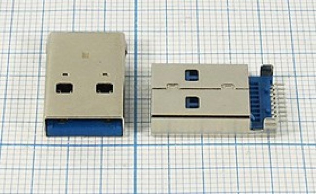 Разъем USB вилка, тип A 3.0, контакты на плату, угловой, USBA3.0-1P SMD Разъем USB вилка, тип A 3.0, контакты на плату, угловой, USBA3.0-1P SMD