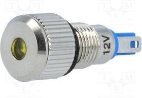 GQ8F-D/Y/12, Индикат.лампа: LED, плоский, 12ВDC, Отв: d8мм, IP67, под пайку