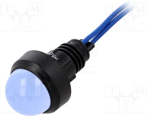 LB-D20-230AC, Индикат.лампа: LED, выпуклый, 230ВAC, Отв: d13мм, IP40, пластик