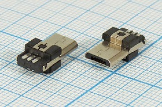 Разъем microUSB вилка, тип B, контакты 5C2C, на кабель, microUSBB5P Разъем microUSB вилка, тип B, контакты 5C2C, на кабель, microUSBB5P