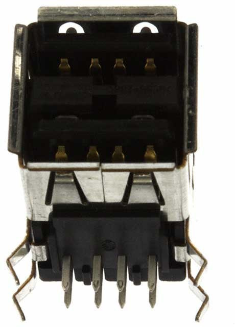 5787617-1, Разъем сдвоенный USB тип A, розетка USB 2.0, 8 выводов (2 порта), Прямой Угол