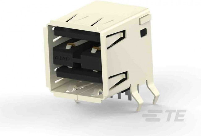 5787617-1, Разъем сдвоенный USB тип A, розетка USB 2.0, 8 выводов (2 порта), Прямой Угол