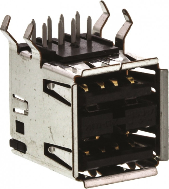 5787617-1, Разъем сдвоенный USB тип A, розетка USB 2.0, 8 выводов (2 порта), Прямой Угол
