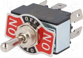 R13-28E-01-HPH, Переключатель: тумблер, Пол: 3, DP3T, ON-OFF-ON, 20A/12ВDC, 0-55°C