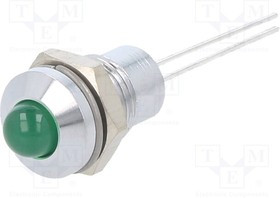19040001, Индикат.лампа: LED; выпуклый; зеленый; 2,2ВDC; O8мм; 2pin; металл