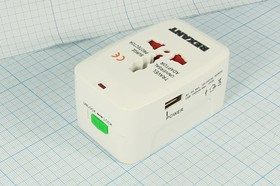 Адаптер сетевой, 125~250В 10А, USB, универсальный