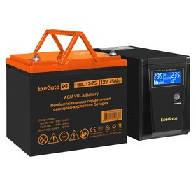 EX296778RUS, Комплект ИБП EX295986RUS + батарея 75Aч EX285653RUS 1шт (инвертор, синус, для котла) ExeGate SineTower SZ-600.LCD.AVR.1SH  600V