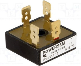 PSB25T/18, Диодный мост: однофазный, Urmax: 1,8кВ, If: 21А, Ifsm: 360А, THT