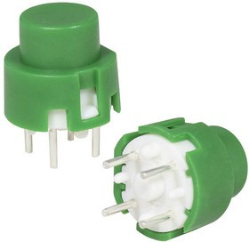 TS4-2GN-0, Миниатюрная кнопка без фиксации , 4 контакта, корпус зеленый круглый, кнопка зеленая цилиндрическая