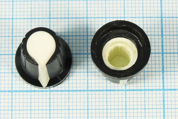 Ручка круглая диаметр 15мм, диаметр регулятора 6.0мм, пластик, черный/белый, KNRB; №10003 ручка d6,0z 9\15x16,7\пл\ чер/бел\\KNRB