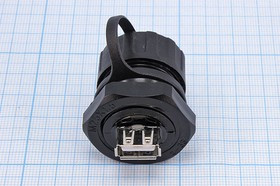 Переходник герметичный гнездо USB A 2.0 - гнездо USB A 2.0, на панель; Q-15653 гн USB \A 2.0\5C\-гн USB \A 2.0\5C\пан\герм\QM25US