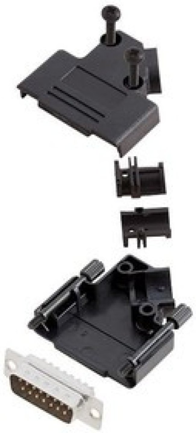 L17D45PK-P-15+L717SDA15P, Разъем D Sub, W/ Backshell, Standard, Штекер, D45PK-P, 15 контакт(-ов), DA, Пайка