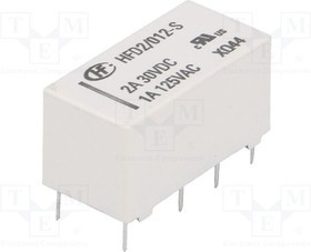 HFD2/012-S, Реле: электромагнитное, DPDT, Uобмотки: 12ВDC, 1A/125ВAC, 3A/30ВDC
