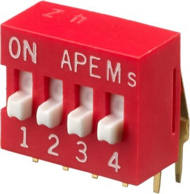 DA04V, 4 Way Through Hole DIP Switch SPST, Raised Actuator