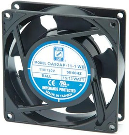 OA92AP-22-1WB, AC Fans Axial Fan, 92x92x25mm, 230VAC, 35CFM, 13W, 30dBA, 3000RPM, Ball, Lead Wires