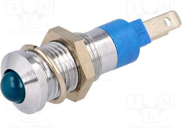 SMQD 08414, Индикат.лампа: LED, выпуклый, 24-28ВDC, Отв: d8,2мм, IP40, металл