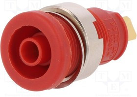 SEB2610F4.8RT, Гнездо, "банан" 4мм, 25А, 1кВDC, красный, позолота, винтами, 32мм