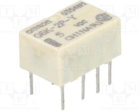 G6K-2P-Y-5DC, Реле: электромагнитное, DPDT, Uобмотки: 5ВDC, 0,3A/125ВAC, 100мВт