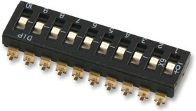 MCTIMR-10, DIP / SIP переключатель, 10 схем(-а), Ползунок, SMD (Поверхностный Монтаж), SPDT, 24 В DC, 25 мА