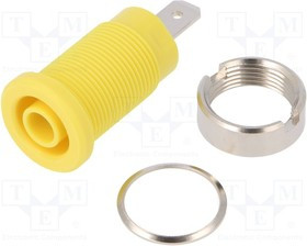 SEB6450-GE, Гнездо, "банан" 4мм, 24А, 1кВ, желтый, никелированные, на панель