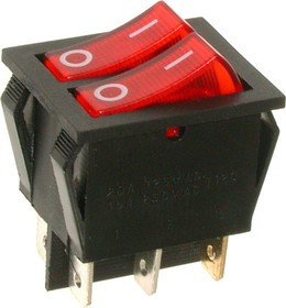 IRS-2101-1C3, Переключатель красный с подсветкой ON-OFF (15A 250VAC) DPST 6P