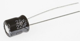 ECAP (К50-35 мини), 22 мкФ, 25 В, 5х7мм, Конденсатор электролитический алюминиевый миниатюрный ECAP (К50-35 мини), 22 мкФ, 25 В, 5х7мм, Конденсатор электролитический алюминиевый миниатюрный