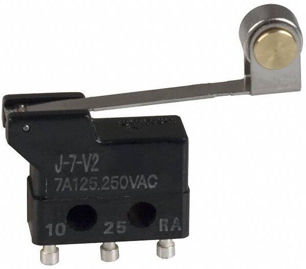J-7-V2, Switch Snap Action N.O./N.C. SPDT Hinge Roller Lever 7A 250VAC 0.33N Screw Mount Turret J-7-V2, Switch Snap Action N.O./N.C. SPDT Hinge Roller Lever 7A 250VAC 0.33N Screw Mount Turret