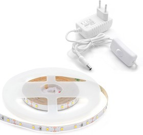 10-65, Набор светодиодной ленты, белый, 12В, 4.8Вт/м,60SMD (3528)/м,280Лм/м, IP20, 8мм, 1м, с блоком питания