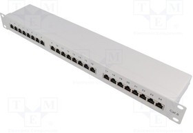LOG-NP0053, Patch panel; RJ45; Кат: 6; RACK; серый; Кол-во портов: 24; 19"
